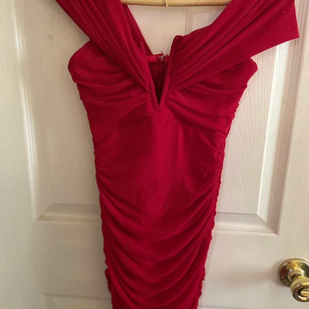 Selfie Leslie Ruby Red Ruched Mini Dress